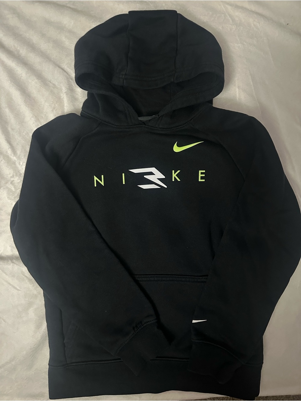 Nike Black Hoodie with Neon Green Swoosh and Logo